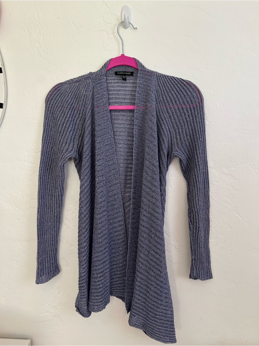 Eileen Fisher Lavender-Gray Open-Front Ribbed Cardigan